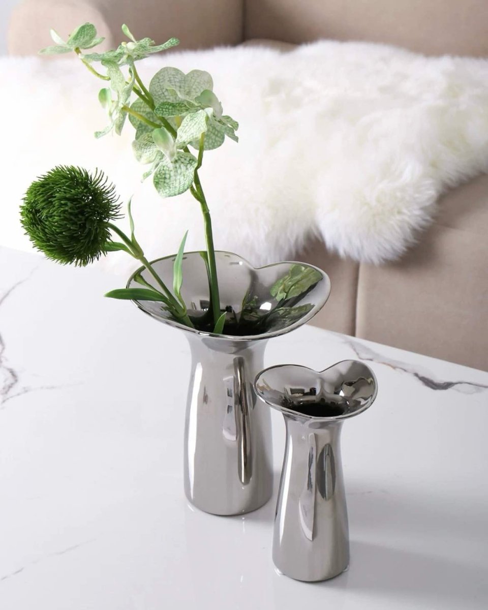 Handmade Modern Silver Bloom Vase, Ceramic Botanica Centrepiece Vase