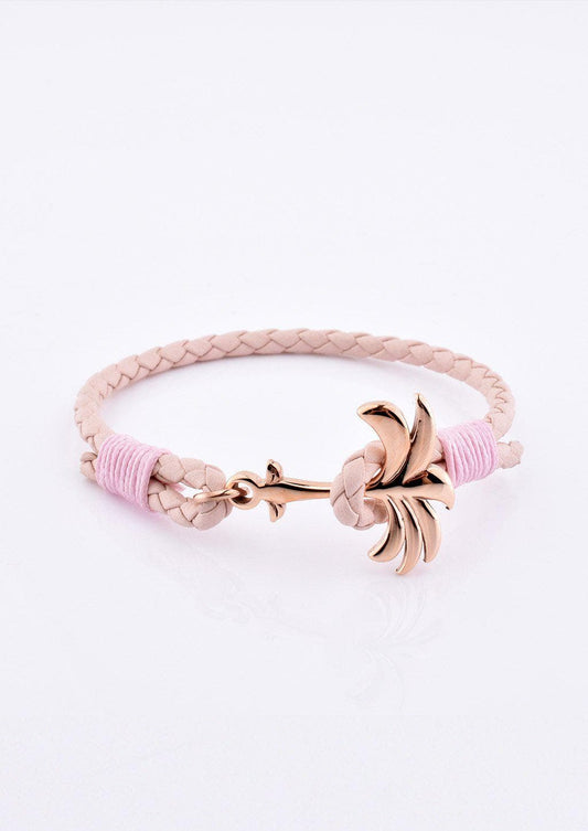 Palmband – Rosette | Rosa Läderarmband med Palmformad Hake i Roséguld
