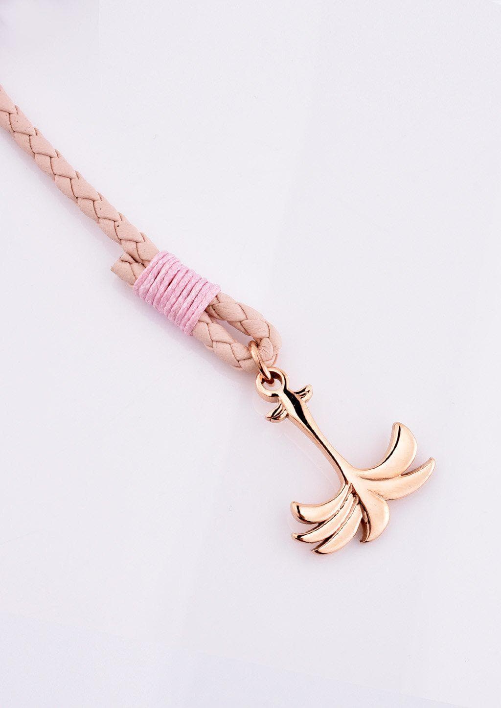 Palmband – Rosette | Rosa Läderarmband med Palmformad Hake i Roséguld