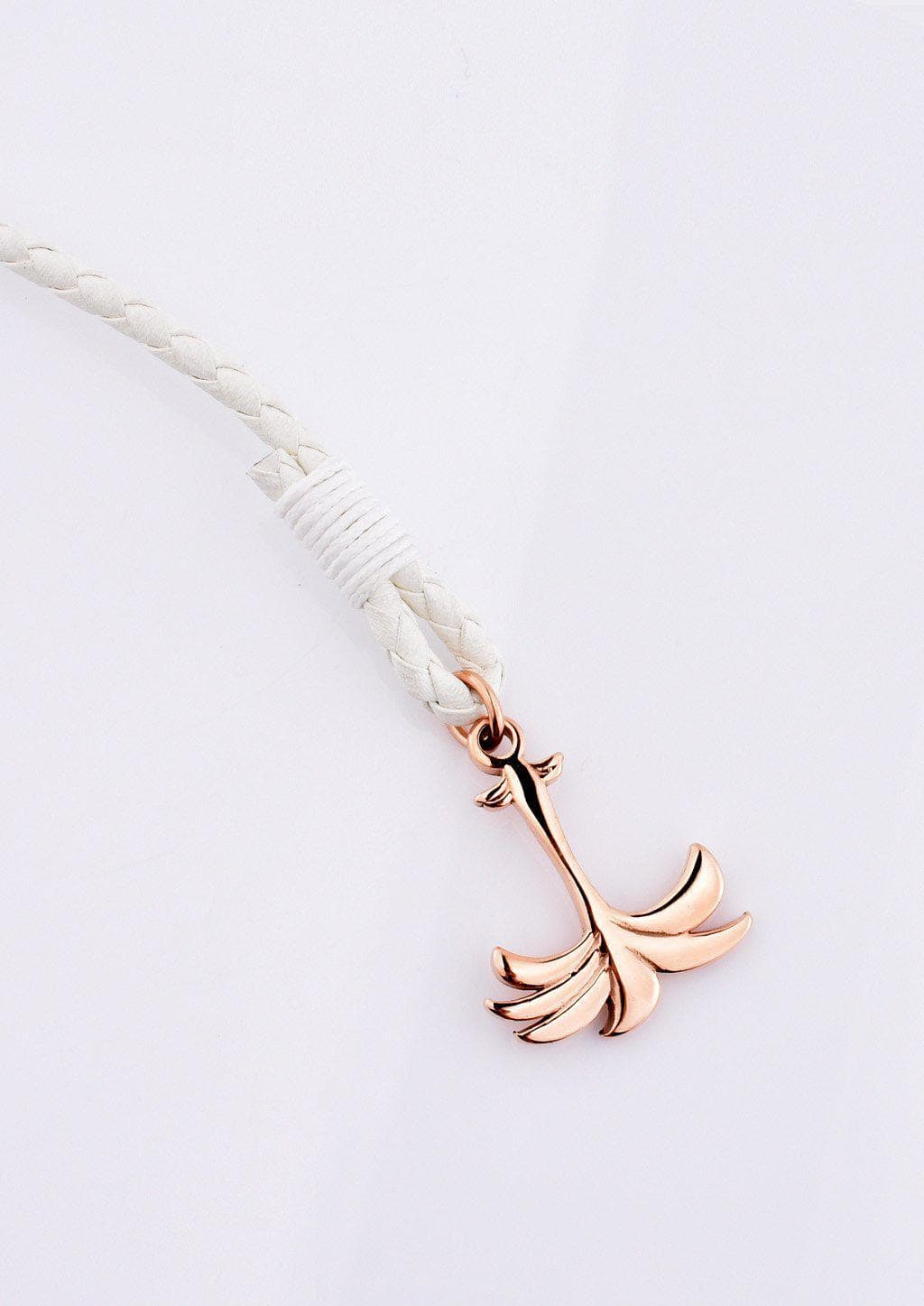 Palmband – Serene | Handgjort Armband i Vitt Läder med Roséguldspalm