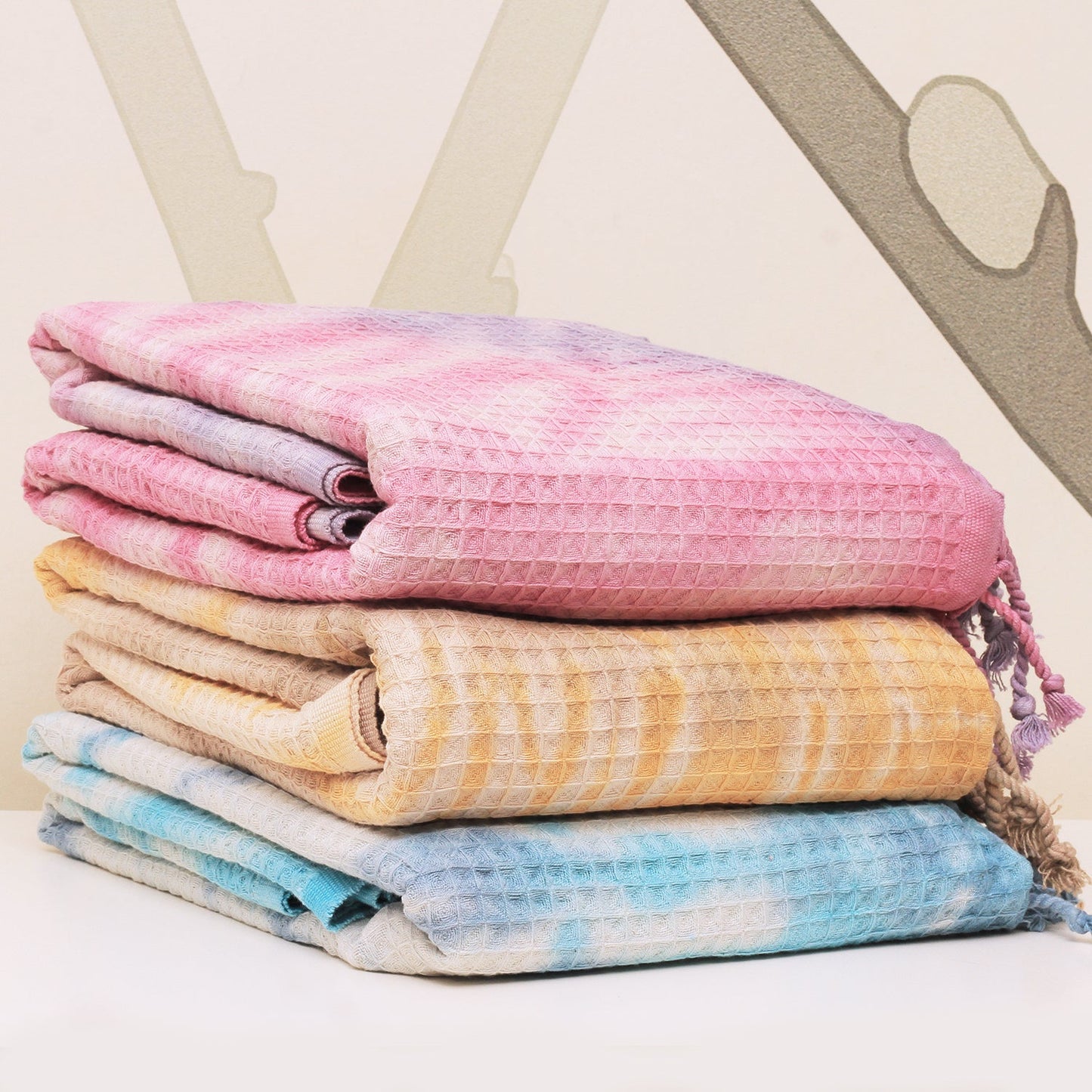 Waffle Tie-Dye – Turkisk Hamamhandduk i Våffelstruktur | Handfärgad 100 % Bomull