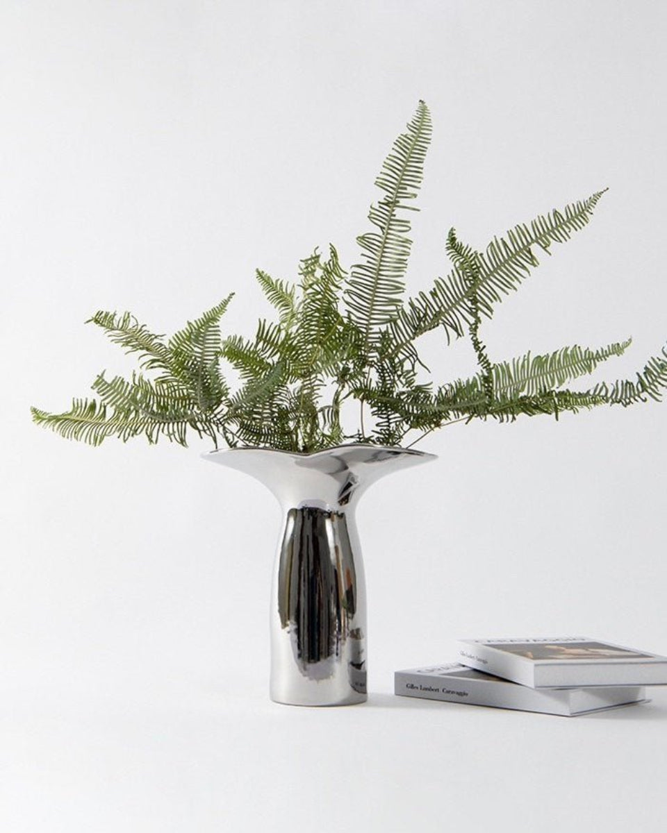 Handmade Modern Silver Bloom Vase, Ceramic Botanica Centrepiece Vase